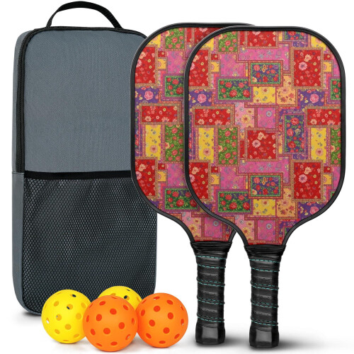 Σετ κουπιών Pickleball από fiberglass με λουλούδια και 2 μπάλες και τσάντα – Συμβατό με
