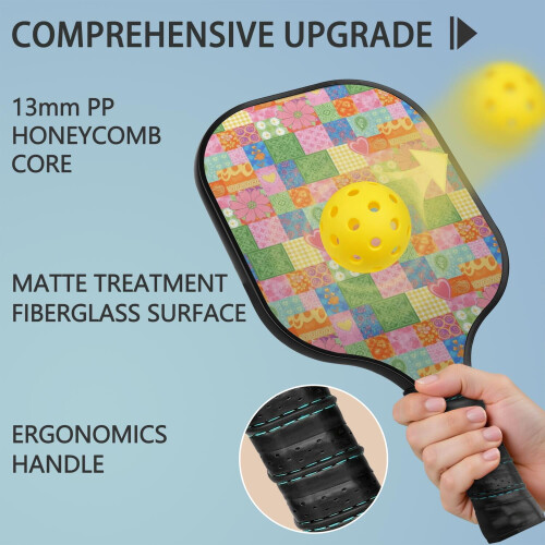 Σετ κουπιών Pickleball από fiberglass με λουλούδια και 2 μπάλες και τσάντα – Συμβατό με 1
