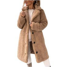 Casaco feminino de flanela, folgado, para outono e inverno, em lã, com mangas compridas e lapela. Casaco feminino de flanela em lã, tamanho