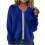 Offene Damenjacke, lässiger Winterpullover mit langen Ärmeln, Reißverschluss, weiche Basic-Jacke, dunkelblau 1