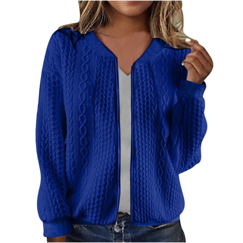 Offene Damenjacke, lässiger Winterpullover mit langen Ärmeln, Reißverschluss, weiche Basic-Jacke, dunkelblau