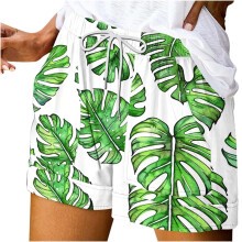 Pantaloncini estivi da donna - Pantaloncini a vita alta con stampa e tasche, elastico in vita, pantaloncini corti casual e alla moda.
