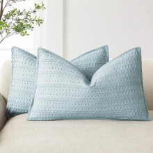Lot de 2 housses de coussin lombaire gaufrées en coton bleu clair (30 x 50 cm), taies d'oreiller carrées, compatibles avec les coussins de 30 x 50