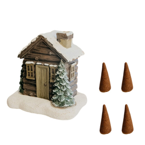 Θυμιατήριο Resin Winter Cottage με 4 κώνους 1