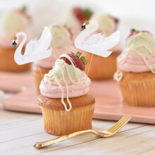 Décoration de gâteau Cygne blanc - 10 pièces - Papier alimentaire pour décorer gâteaux d'anniversaire et desserts