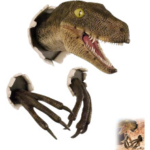 3D-Dinosaurierkopf-Wandbild, Harzskulptur, Gelb