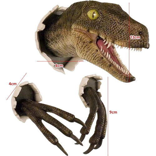 3D-Dinosaurierkopf-Wandbild, Harzskulptur, Gelb 1