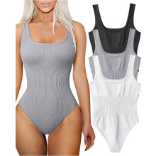 Dames 3-delige bodysuits, sexy geribbelde tanktops met vierkante hals en zonder mouwen.