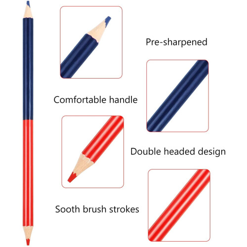 24 Pack Checking Pencils Red and Blue Erasable Pencils Pre-Sharpened for Checking Map Coloring Tests Grading 2