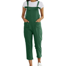Damjeans i tvättat linne, överaller, casual, jumpsuits i rivet linne, sparkar, jumpsuit, grönt