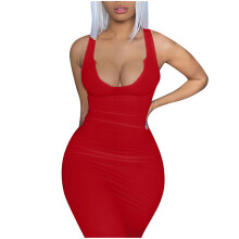 Vestidos de verão femininos, modelo regata com decote em V profundo, sem mangas, canelado, para festas e baladas.