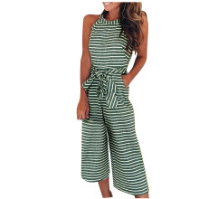 Jumpsuits för kvinnor Eleganta damer Sommartryck Ärmlösa Lösa Långa Playsuits Sparkdräkter Jumpsuit Sommar Baggy Sparkdräkter Rea