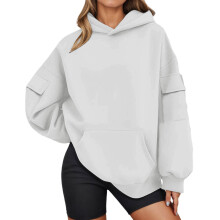 Oversized-Sweatshirt mit Kapuze für Damen, lockerer Pullover mit Vordertasche, einfarbige Freizeitjacke für Herbst/Winter