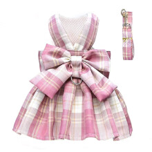 Conjunto de Roupa Xadrez para Cães com Coleira, Laço e Guia – Compatível com Chihuahua, Yorkshire Terrier, Cães de Pequeno Porte, Gatos,