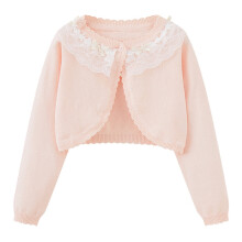 Bolero rosa infantil para meninas, casaquinho curto de tricô, suéter fino de manga comprida com botões – compatível com a moda infantil.