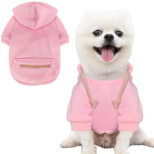 Hundjacka med ficka för kallt väder, vinterhuvtröja, varma valpkläder för små hundar, chihuahuakläder (rosa, extra liten)
