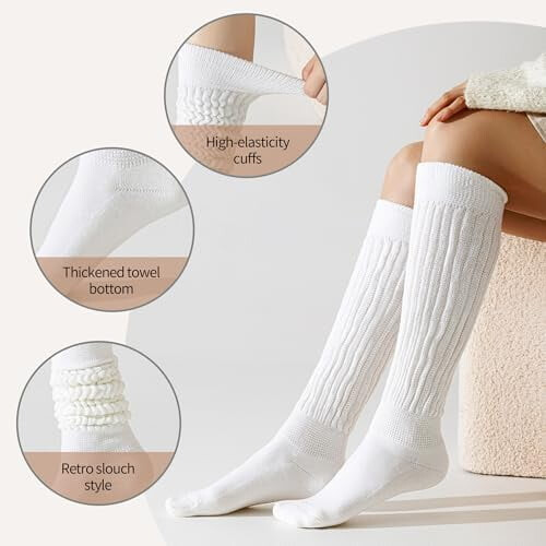 Γυναικείες κάλτσες από μαλλί Merino Slouch, μαλακές μέχρι το γόνατο, ζεστές, άνετες, με 2