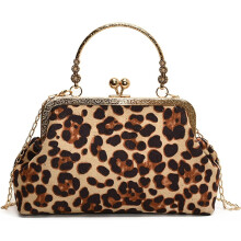 Kleine handtas voor dames, formele avondtas, clutch met luipaardprint, clutch met dierenprint, donkerbruine crossbodytas.