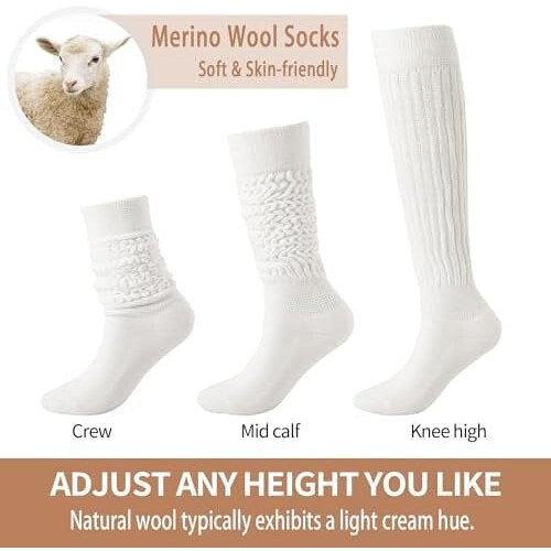 Γυναικείες κάλτσες από μαλλί Merino Slouch, μαλακές μέχρι το γόνατο, ζεστές, άνετες, με 1