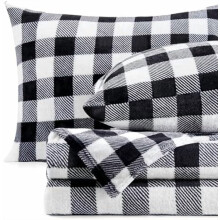 Queen Flannel Sheet Set Red Black Plaid 4-Piece