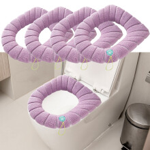 Funda de inodoro suave y gruesa para baño, almohadillas de tela lavables y elásticas para asiento de inodoro, 3 piezas, color morado.