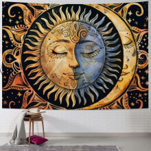 Psychedelic Sun & Moon Tapestry 40x30in – Boho Mandala Wall Hanging for Bedroom, Living Room, Dorm (Compatible with Bohemian Aesthetic)