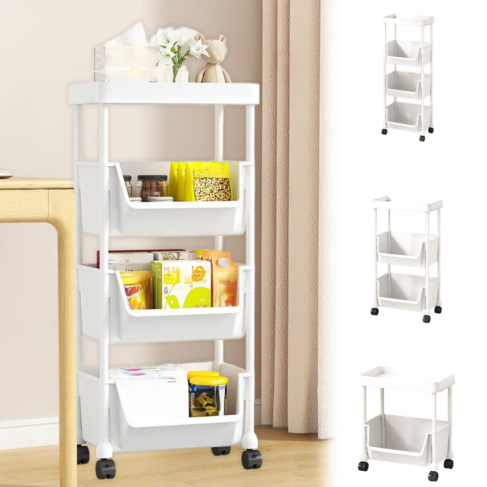 4-Tier Plastic Storage Shelves With Wheels Â Compact For Kitchen, Bedroom & Bathroom Â Compatible With Small Spaces 9402001860361