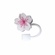 Cherry Blossom Silicone Straw Cover 10mm LeakProof Hygienic Reusable Tip Cap White for Stanley Cup