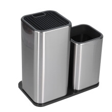 Universal Stainless Steel Knife Block with Utensil Holder, 2 in 1 Large Capacity Cutting Board Organizer for Kitchen Countertop