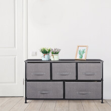 Modern 5-Drawer Storage Dresser, Wide Chest Fabric Organizer Furniture Light Gray
