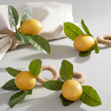 Lot de 4 ronds de serviette citron, en plastique jaune, style fruit.