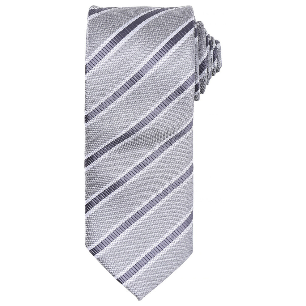 Premier (One Size, Silver/Dark Grey) Mens Stripe Waffle Tie