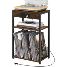 3-Tier End Table with Charging Station and USB Port Brown
