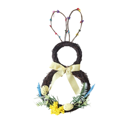 Easter bunny wreath with eggs rattan berries 12 inch