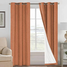 100% Blackout Thermal Insulated Linen Curtains, Heat & Light Blocking, 2 Panels, Orange, 42x84 Inch