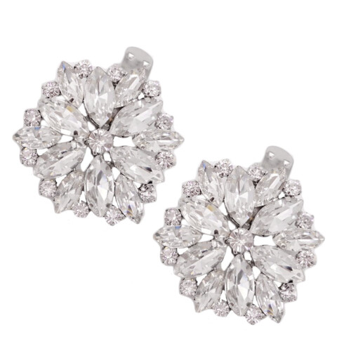 Shoe Clips Silver Crystal Rhinestone 1 Pair
