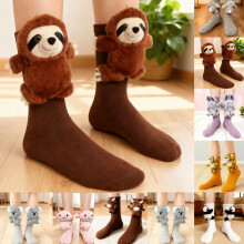 3D Knit Animal Socks – Warm, Double-Layer Cotton Hug Socks, Unisex, Grey – Compatible with Fall/Winter & Christmas