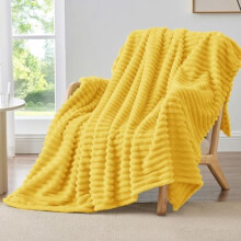 Fleece Throw Blanket for Couch - 300GSM Soft & Warm Fluffy Yellow Blanket, Decorative and Giftable Striped Blankets for Women, Men, 50"x60"