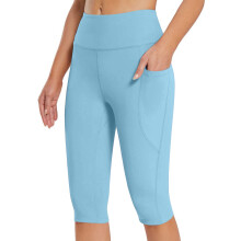 Női térdig érő leggings, magas derekú, jógához való edzőnadrág, nyári alkalmi viselet, zsebekkel