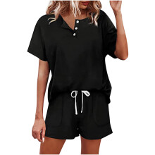 Mote Dame Uformelt Ensfarget Kortermet Knappetopper Nattøy Shorts Nattøy Todelte Antrekk For Dame Pyjamassett i Plus Size Opptil 65 % rabatt