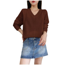 Hässliche Weihnachtspullover für Damen, langärmelige Pullover, lässige Herbstpullover mit V-Ausschnitt, gestrickte, leichte Oberteile