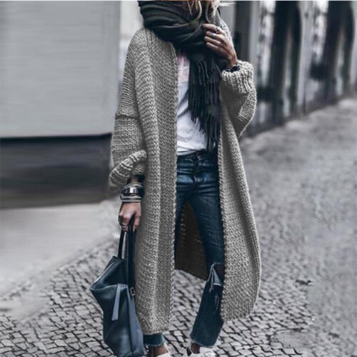 Damen-Cardigans in Unifarben, locker gestrickt, Oversize-Schnitt, Grau 1