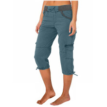 Calça Capri Cargo Feminina Azul em Algodão e Cânhamo, Cintura Alta, Modelagem Solta, Vários Bolsos, Ideal para Uso Casual ao Ar Livre – Tamanho