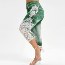 Calças Capri Plus Size de Verão para Mulheres, Moda Feminina Plus Size, Estampa de Renda, Cintura Elástica, Leggings Casuais para Mulheres