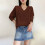 Hässliche Weihnachtspullover für Damen, langärmelige Pullover, lässige Herbstpullover mit V-Ausschnitt, gestrickte, leichte Oberteile 2