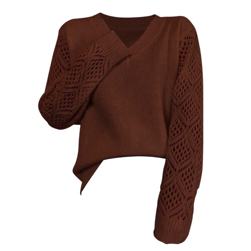 Hässliche Weihnachtspullover für Damen, langärmelige Pullover, lässige Herbstpullover mit V-Ausschnitt, gestrickte, leichte Oberteile 2