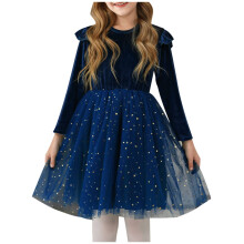 Mädchenkleider aus Samt mit Rüschen, Pailletten und Glitzer – Prinzessinnenkleid für Herbst und Winter, lässiges Langarmkleid, Kinderkleidung