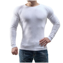 Pull homme à manches longues, col rond, coupe ajustée, blanc