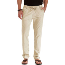 Aoujea Men's Business Loose Large Size Elastic Waist Cotton All-match Solid Color Long Pants Regular Fit, Lightweight Pants