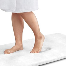 Tapis de bain en mousse à mémoire de forme, antidérapant, absorbant et ultra-confortable en velours (152 cm x 43 cm, blanc)